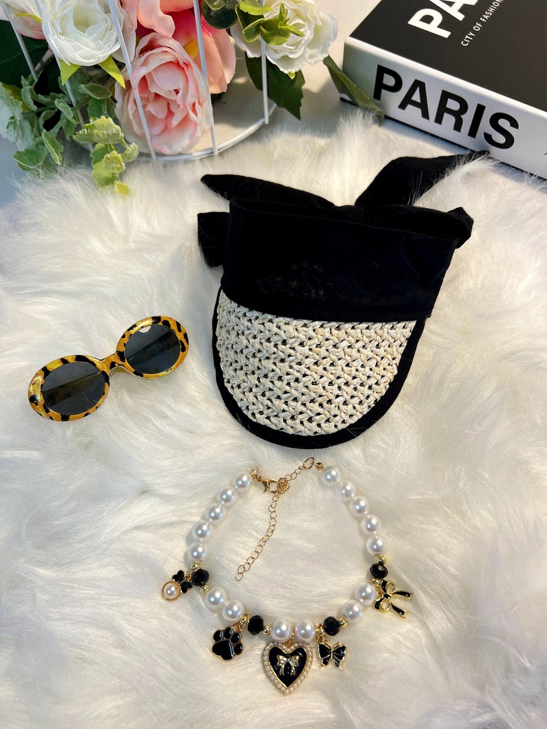 Leopard Dog Dress Set: Glamorous Pet Outfit with Cap, Sunglasses & Necklace