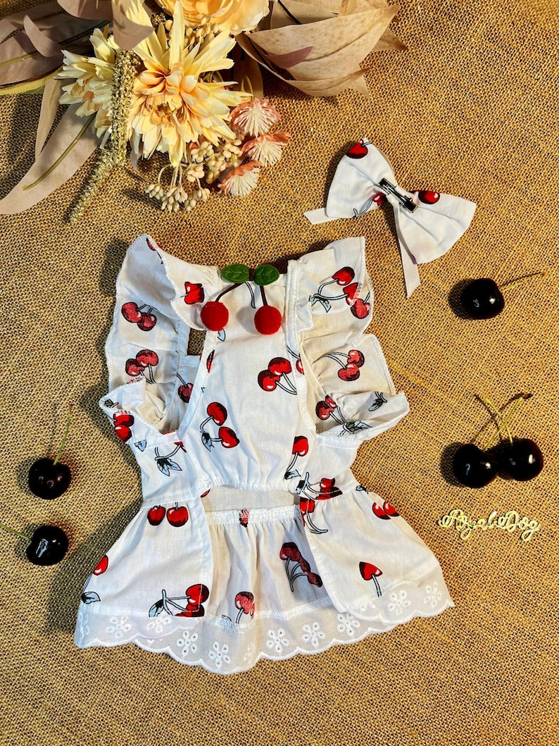 Cherry Dress for Furry Friends - Elegant and Chic Dog Clothes for Weddings and Summer Events, elegant Dog dress, summer dog dresses
