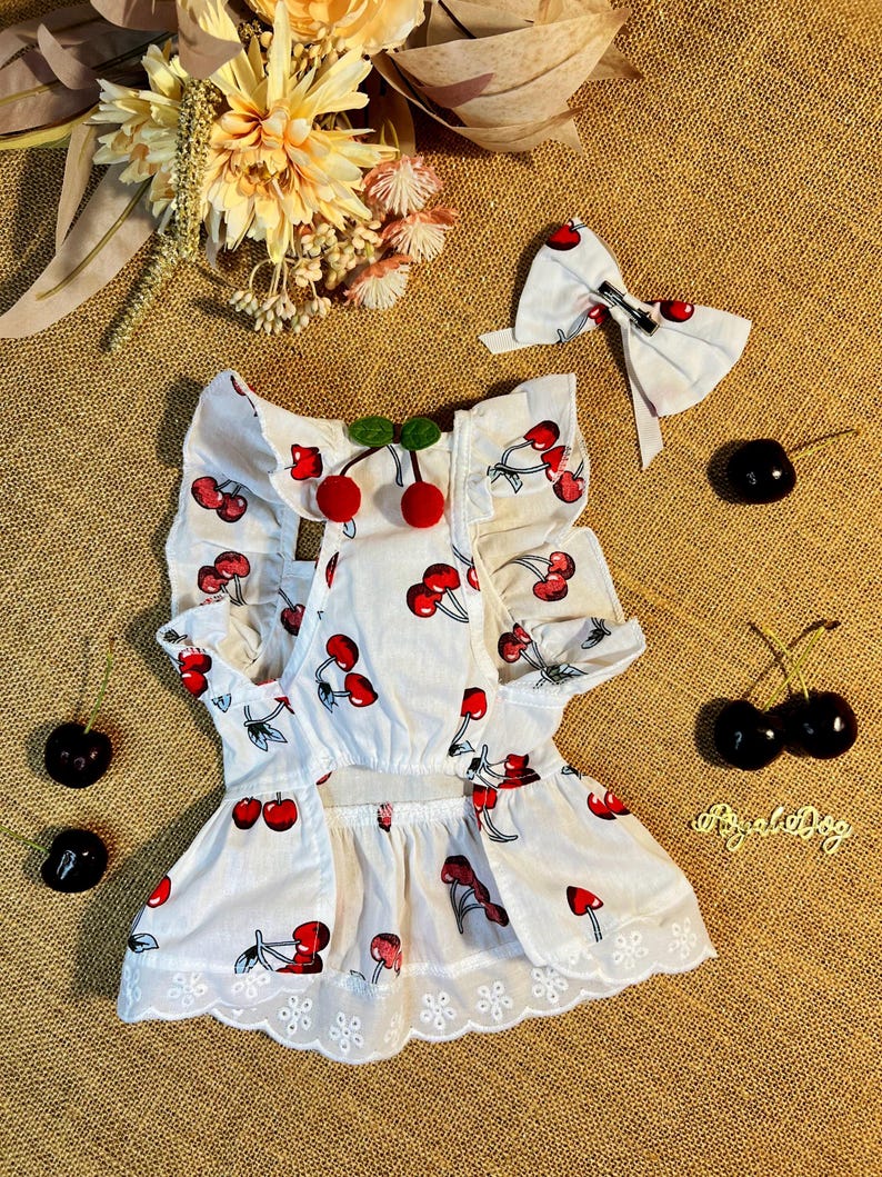 Chic Cherry Delight: Stylish Dog Clothes for Special Occasions, elegant Dog dress, summer dog dresses, dog summer dresses, cherry dog dress