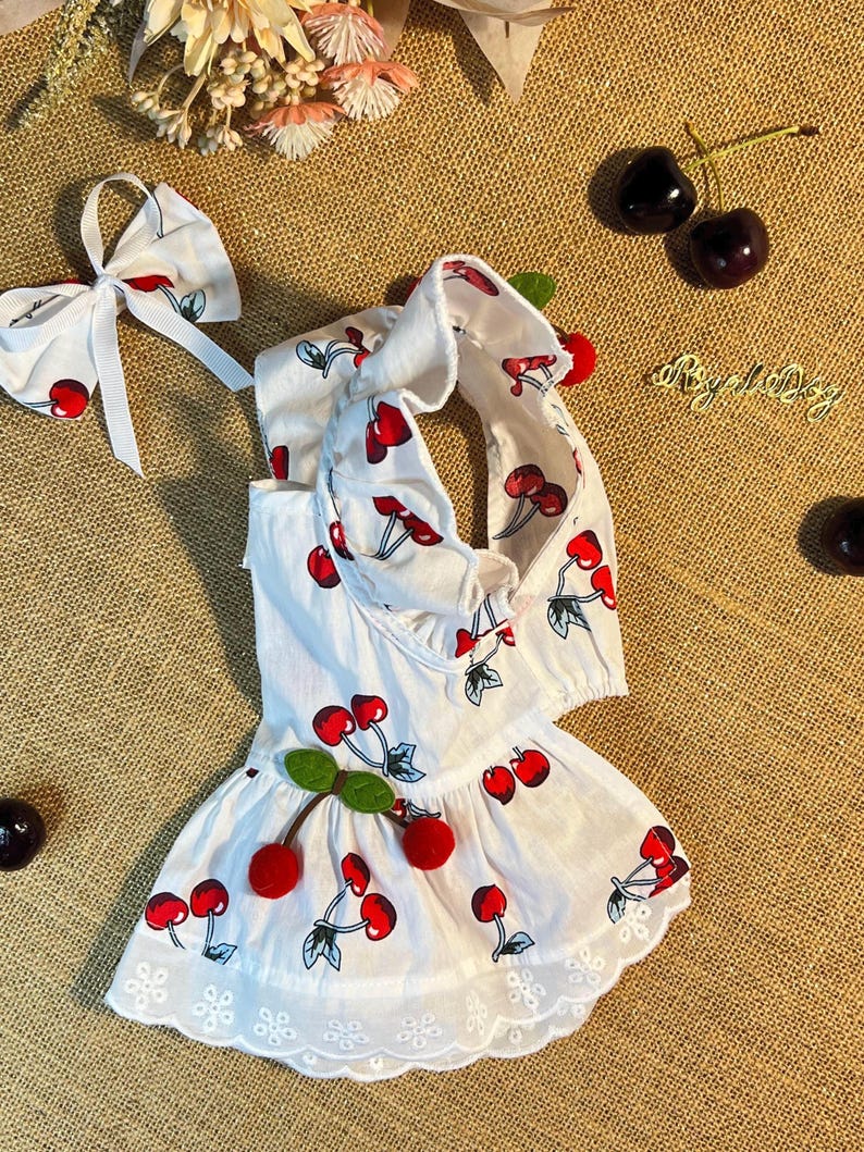 Cherry Dress for Furry Friends - Elegant and Chic Dog Clothes for Weddings and Summer Events, elegant Dog dress, summer dog dresses
