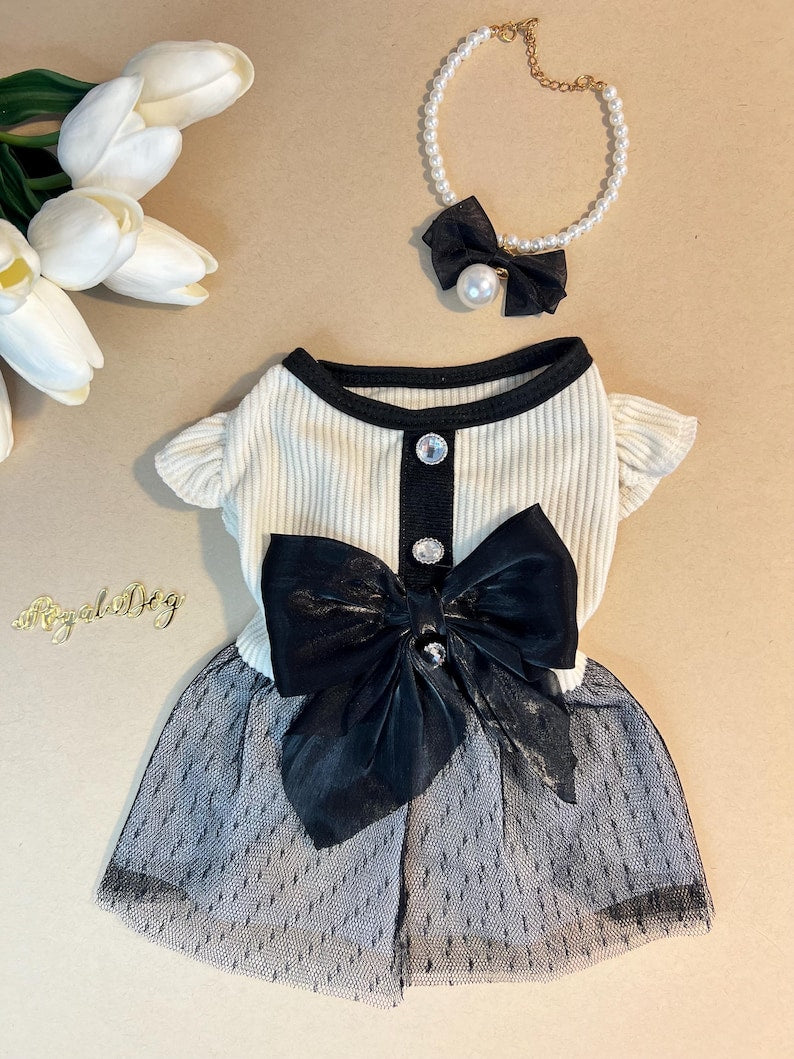 Chic Pet Ensemble: Dress, Necklace, Cat Dress, Dog Clothes, Designer Pet Fashion, dog clothes, cat dress, dog dress, pet clothing, pet dress