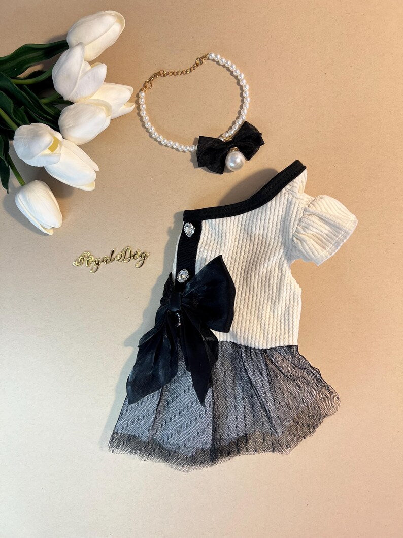Chic Pet Ensemble: Dress, Necklace, Cat Dress, Dog Clothes, Designer Pet Fashion, dog clothes, cat dress, dog dress, pet clothing, pet dress