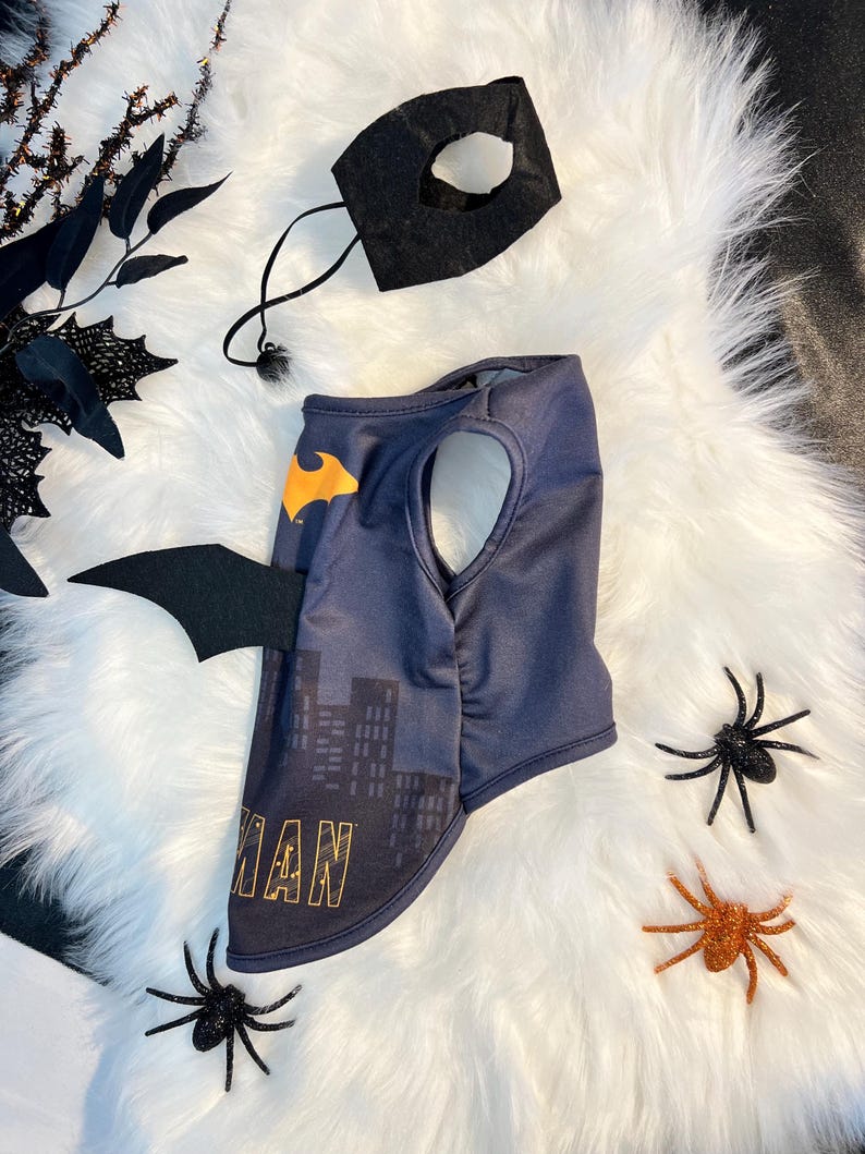 Furry Sidekick Batman T-shirt with Mask for Pet Halloween Cosplay, dog clothes, pet clothing, pet costume party, dog Halloween, dog costume