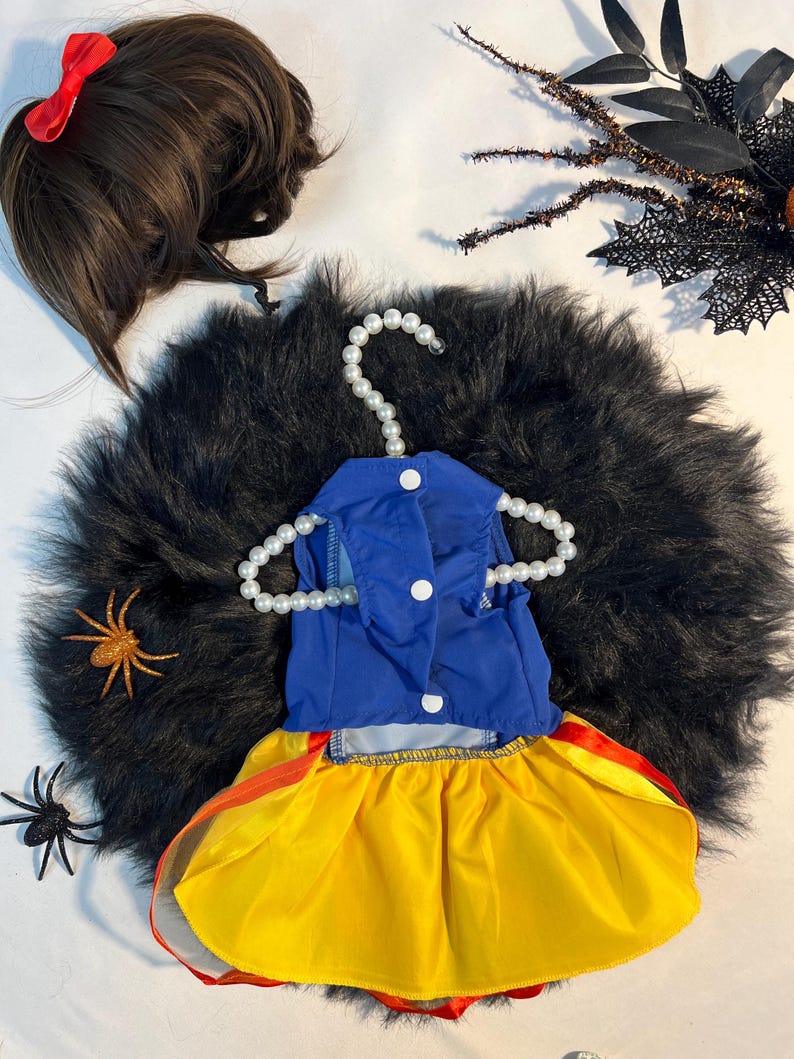 Snow White Dog Halloween Costume Set with Wig - Pet Princess Dress, pet costume party, dog Halloween outfit, custom Dog clothes, cat drees