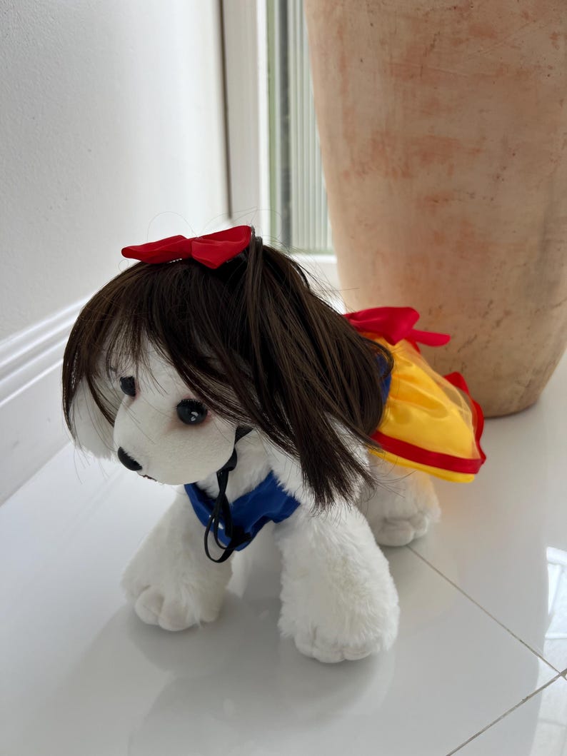Pet Halloween Costume: Snow White Dog Dress with Matching Wig - Handcrafted Beauty, pet costume party, dog Halloween outfit, dog costume