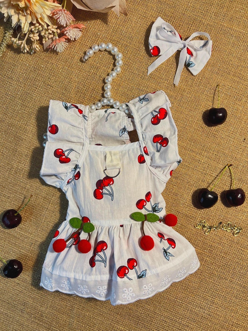 Chic Cherry Delight: Stylish Dog Clothes for Special Occasions, elegant Dog dress, summer dog dresses, dog summer dresses, cherry dog dress