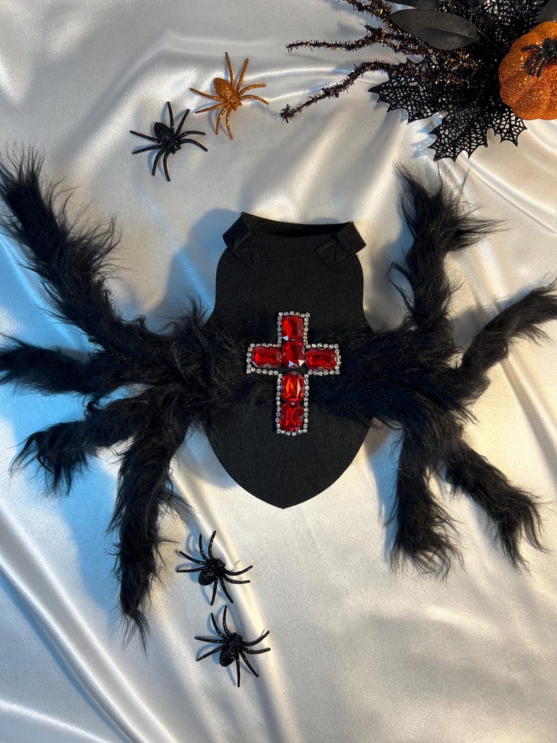 Luxury Rhinestone Cross Spider Outfit for Pets, pet costume, dog Halloween dress, dog Halloween costume, pet cosplay outfit, dog clothes