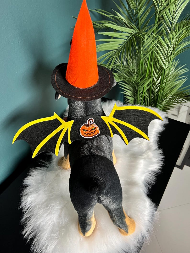 Spooky Bat Pet Costume Set with Pumpkin & Bells + Festive Hat, pet costume, dog Halloween dress, dog Halloween costume, pet cosplay outfit