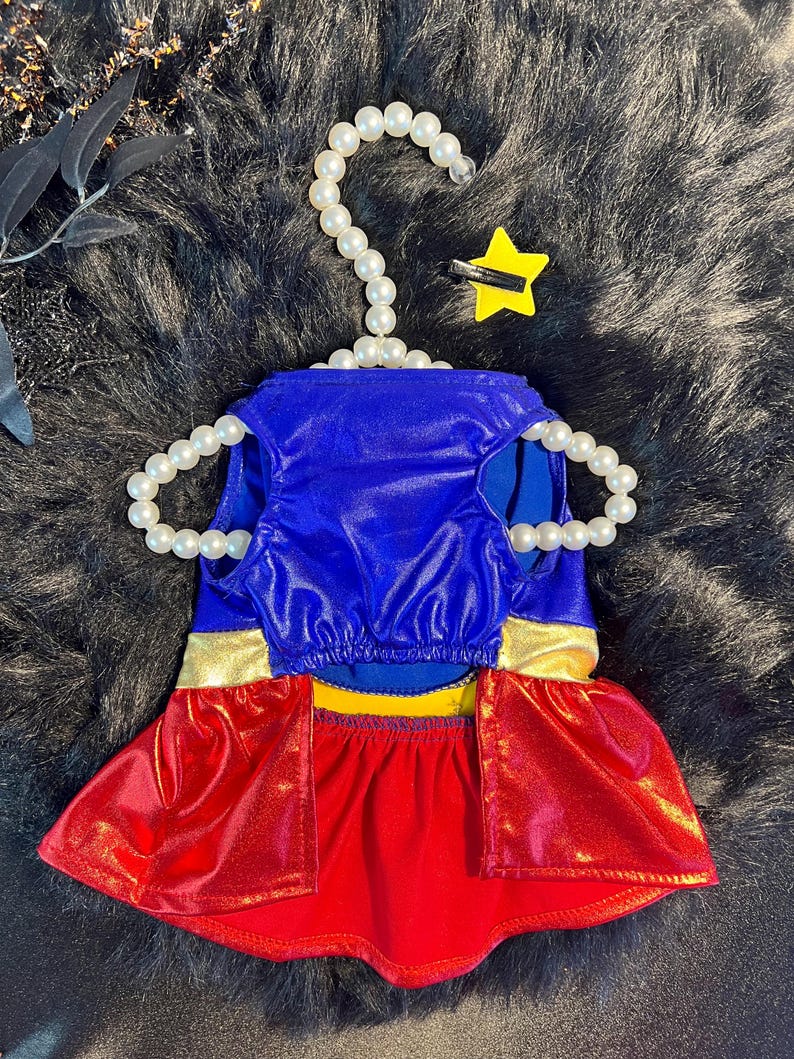Pet Super Woman Costume - Cute Halloween Costume for Cats and Dogs, dog clothes, pet clothing, pet costume party, dog Halloween outfit