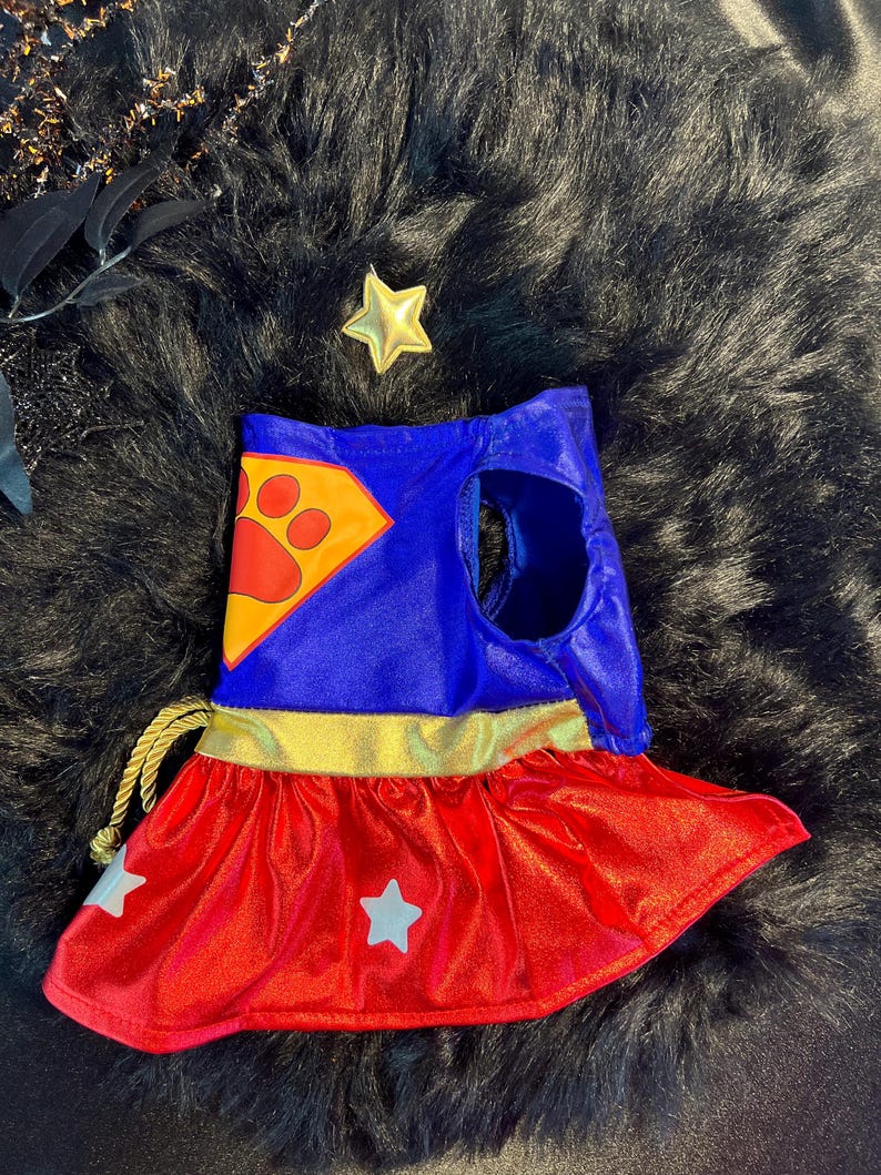 Super Woman Pet Halloween Costume - Small Dog Costume for Halloween, dog clothes, pet clothing, pet costume party, dog Halloween outfit