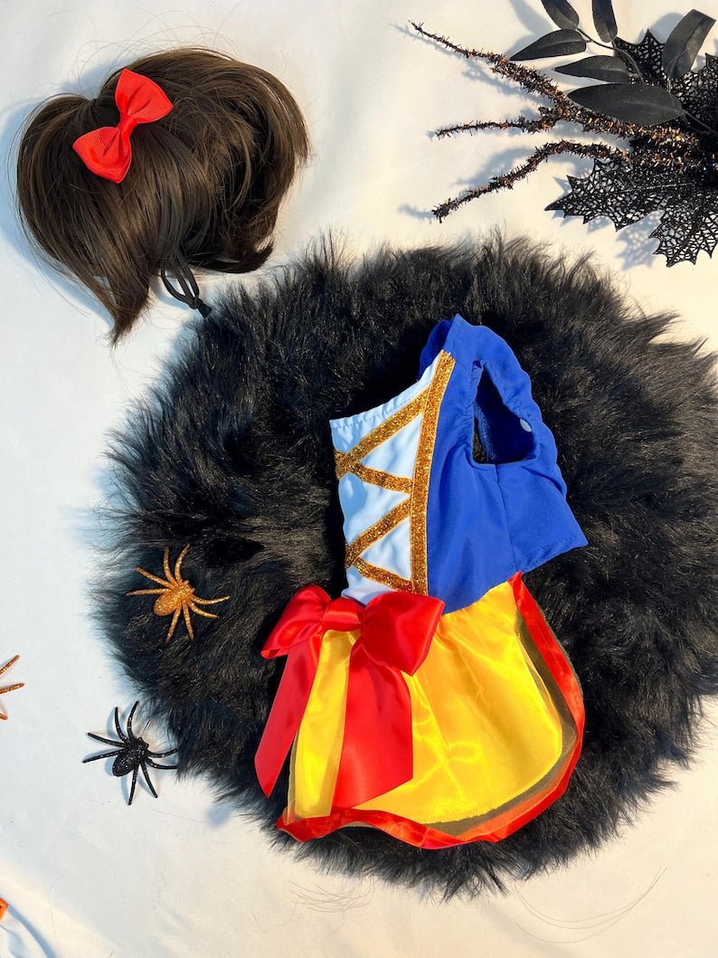 Snow White Dog Halloween Costume Set with Wig - Pet Princess Dress, pet costume party, dog Halloween outfit, custom Dog clothes, cat drees