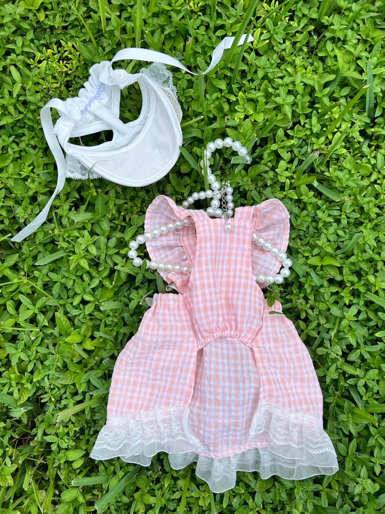 Elegant Pink Dog Dress with Lace & Hat – Summer Wedding Outfit for Small Dogs | Teacup, Yorkie, Poodle, Chihuahua Party Clothes