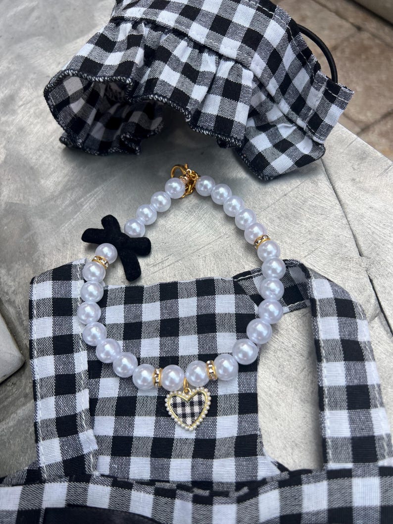 Chic Dog Sun Outfit - Panama Hat & Pearl Chain, dress for pets, small dog outfit, dog costume party, Dog fashion, Dog dress, fancy dog dress