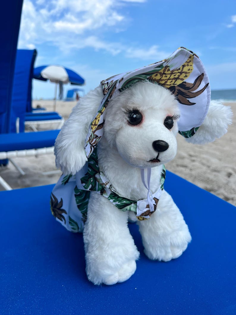 Sunshine Style: Dog Sundress & Stylish Straw Hat, Hawaiian Dress and Sun Hat, dress for pets, small dog outfit, aloha Hawaii dress,