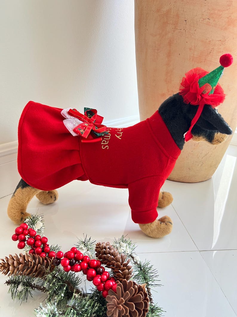 Holiday Dog Clothes: Stylish Christmas Dress & Hat Combo, Dress for pets, small dog clothes, Christmas dress for dog, Christmas dog outfit