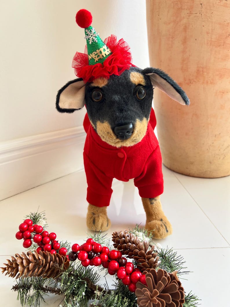 Cute Christmas Ensemble for Dogs: Dress and Matching Hat, Dress for pets, small dog clothes, Christmas dress for dog, Christmas dog outfit