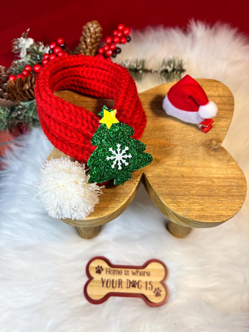 Deck the Paws! Christmas Scarf for Pets with Cute Clip-On Hat, Christmas present, holiday pet outfit, cute pet accessory, pet scarf,