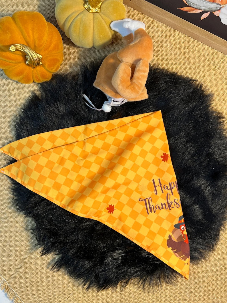 Turkey Hat and Bandana Set - Thanksgiving Pet Outfit, thanksgiving turkey dog hat, American holiday Dog hat, bandanna for Dog, cat hat