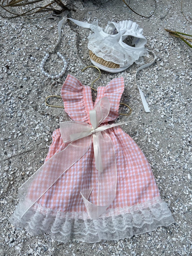 Chic Pink Outfit Set: Sundress, Lace Panama Hat, & Statement Necklace, Elegant and Chic Dog Clothes for Weddings, tutu Dog dress, Summer dog