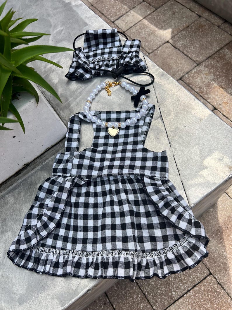 Chic Dog Sun Outfit - Panama Hat & Pearl Chain, dress for pets, small dog outfit, dog costume party, Dog fashion, Dog dress, fancy dog dress