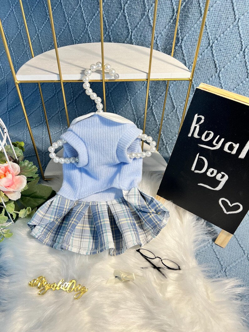 Cute Dog Dress in Schoolgirl Style with Glasses | Puppy Apparel, Dress for pets, small dog clothes, dog fashion, Cute dog costume cat outfit