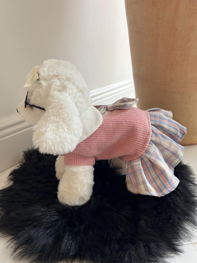 Small Dog Dress in Pink - Schoolgirl Look with Cute Glasses for Pets, small dog clothes, dog fashion, Cute dog costume, cat dress, fashion