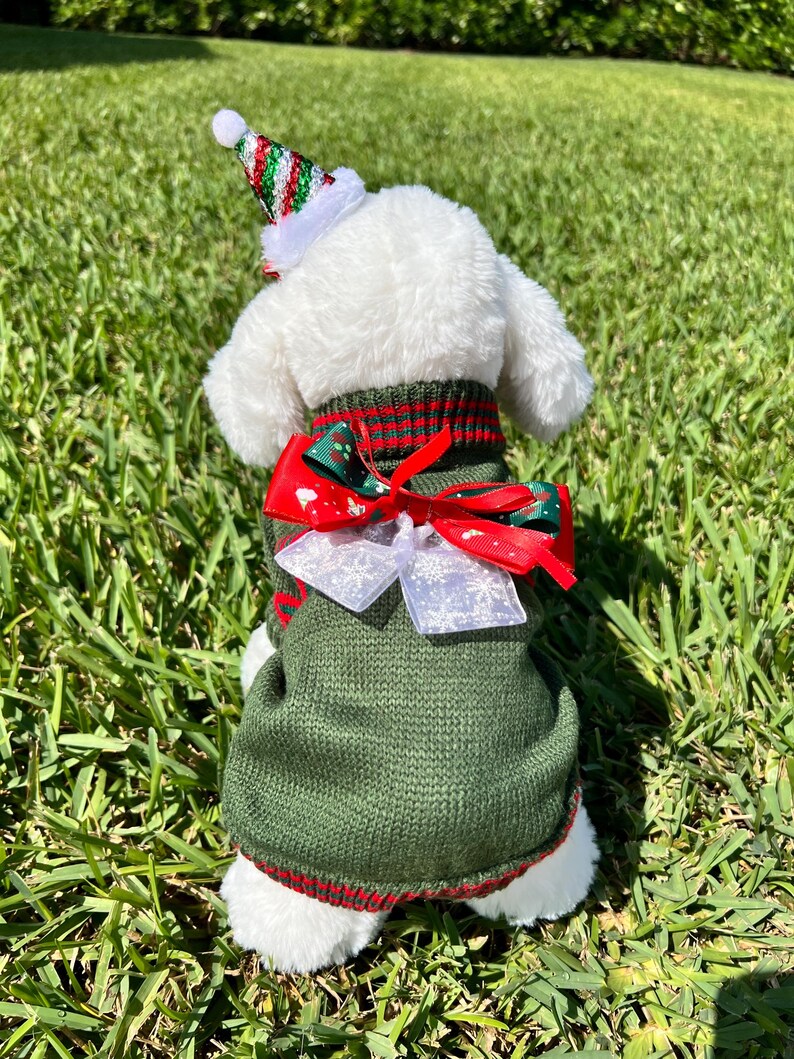 Holiday-themed Pup Sweater with Sweet Clip, Dress for pets, small dog clothes, Christmas dress for dog, Christmas dog sweater, holidays 2024