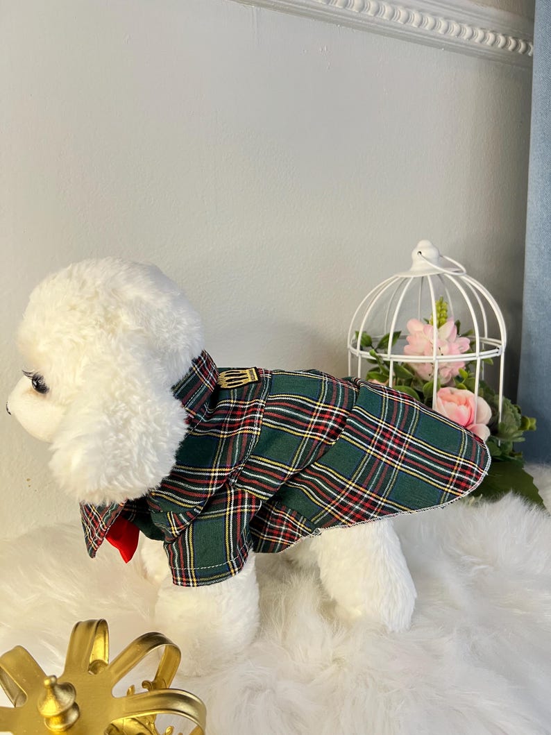 Pet Attire: Green Plaid Crowned Shirt for Pooches, shirt for pets, small dog outfit, Dog fashion, dog Clothes, Green dog shirt, dog pajamas