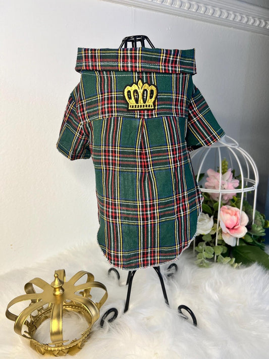 Regal Green Checkered Dog Top - Fit for a Furry King, shirt for pets, small dog outfit, Dog fashion, dog Clothes, wadding dog Clothes