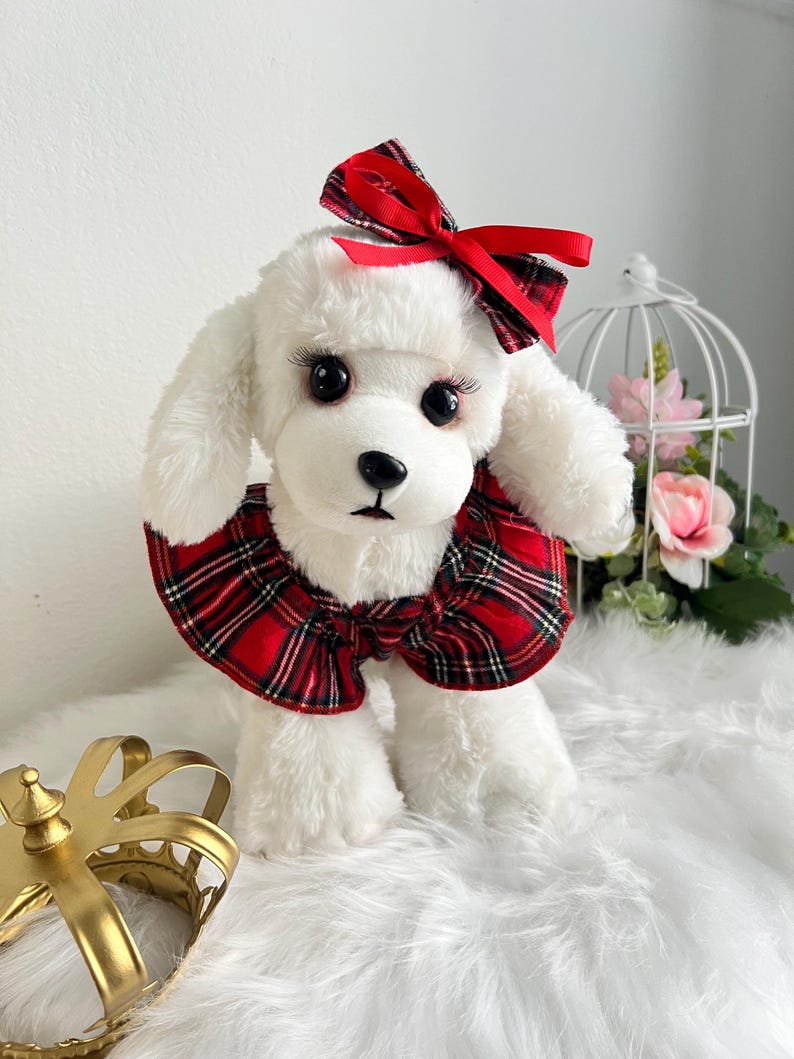 Chic Canine Attire: Red Checkered Dog Dress & Elegant Bow, dress for pets, small dog outfit, Dog fashion, dog Clothes, red dog dress