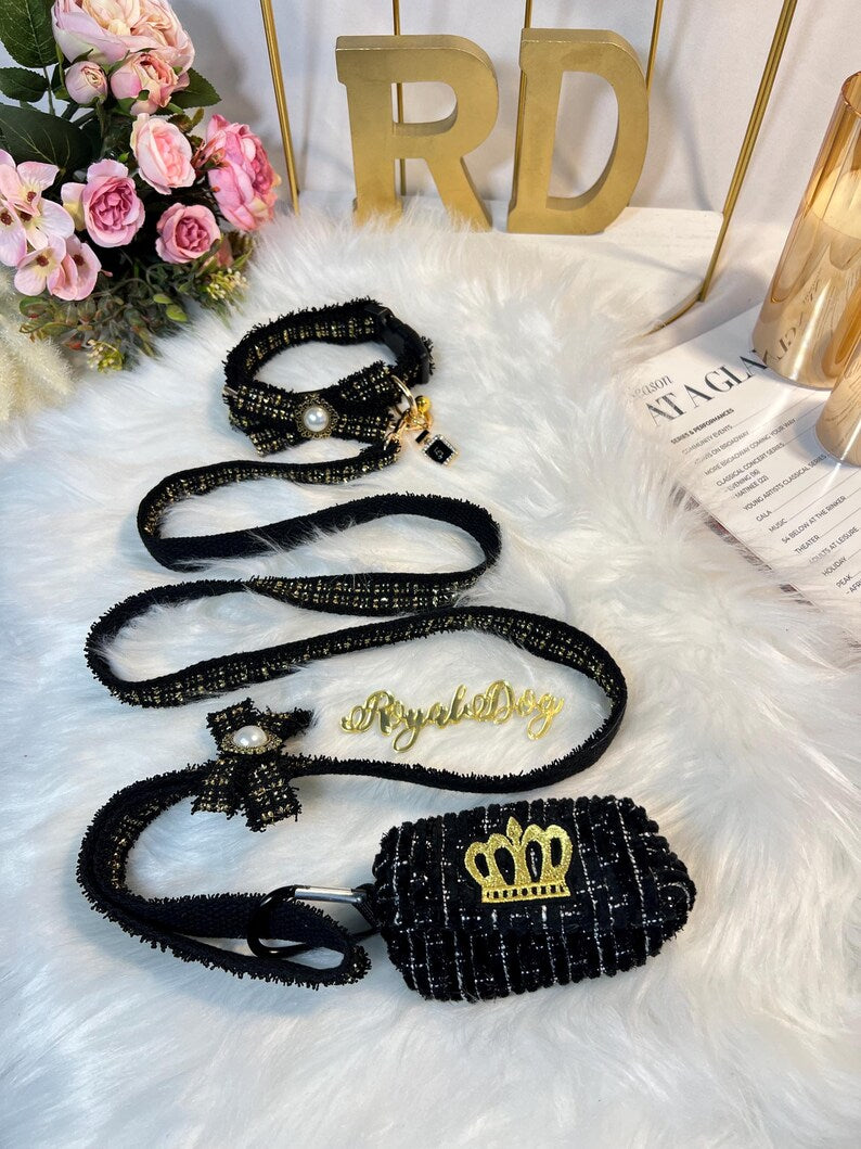 Chic Pet Collar & Leash with Stylish Waste Bag Holder for Dogs , dog collar, cute dog collar, Girl Dog collar, male dog collar, dog leash