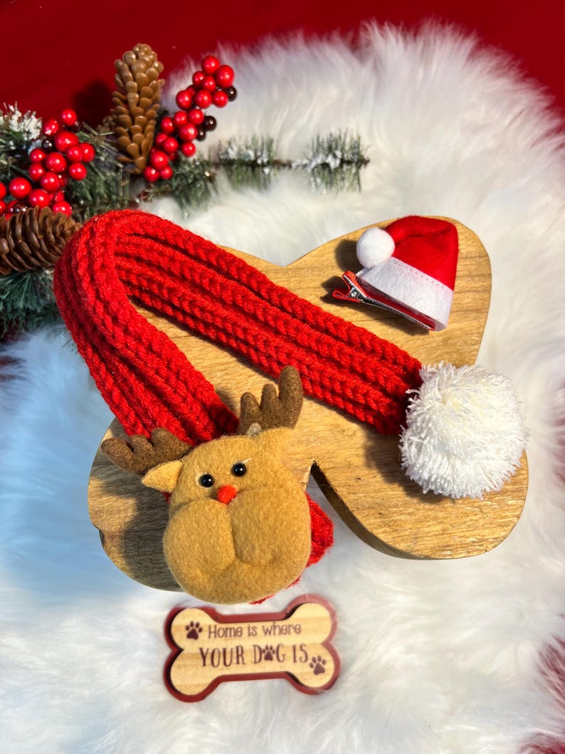 Festive Holiday Pet Scarf - Perfect for Christmas! Clip-On Hat Included, Santa Claus dog collar, Dog Christmas presents, Christmas dog cat