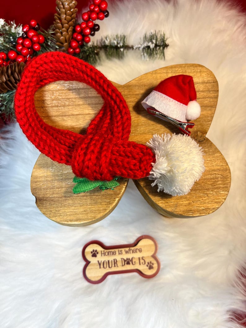 Deck the Paws! Christmas Scarf for Pets with Cute Clip-On Hat, Christmas present, holiday pet outfit, cute pet accessory, pet scarf,