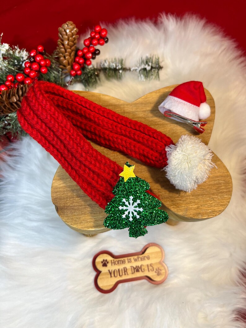 Deck the Paws! Christmas Scarf for Pets with Cute Clip-On Hat, Christmas present, holiday pet outfit, cute pet accessory, pet scarf,