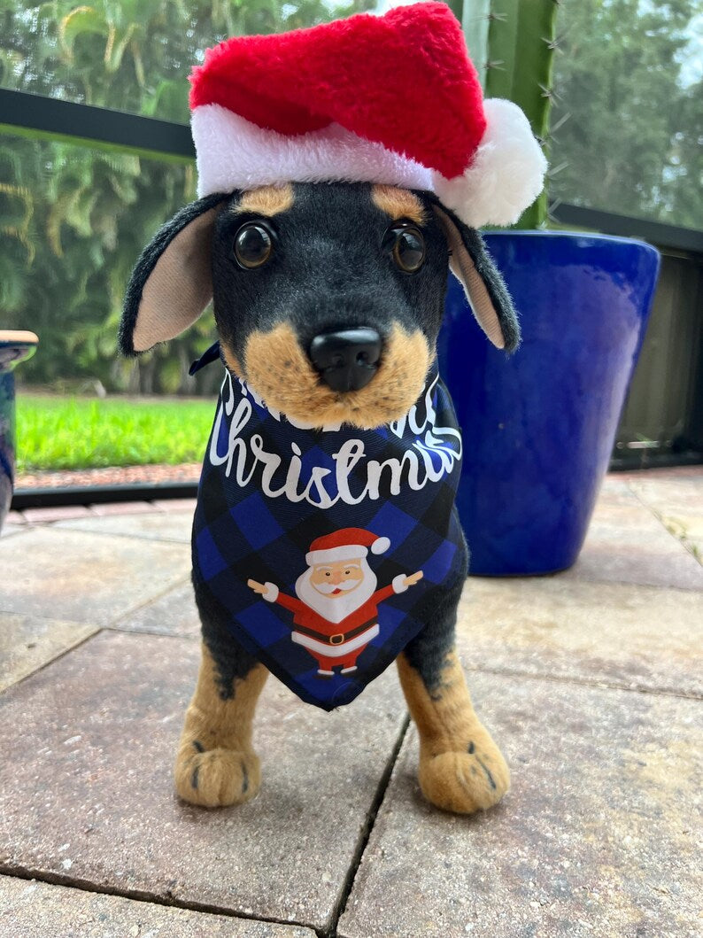 Festive Dog Bandana and Red Santa Hat , Christmas cozy pet outfit, winter pet gift, bandanna for Dog, Christmas bandanna, Dog scarf