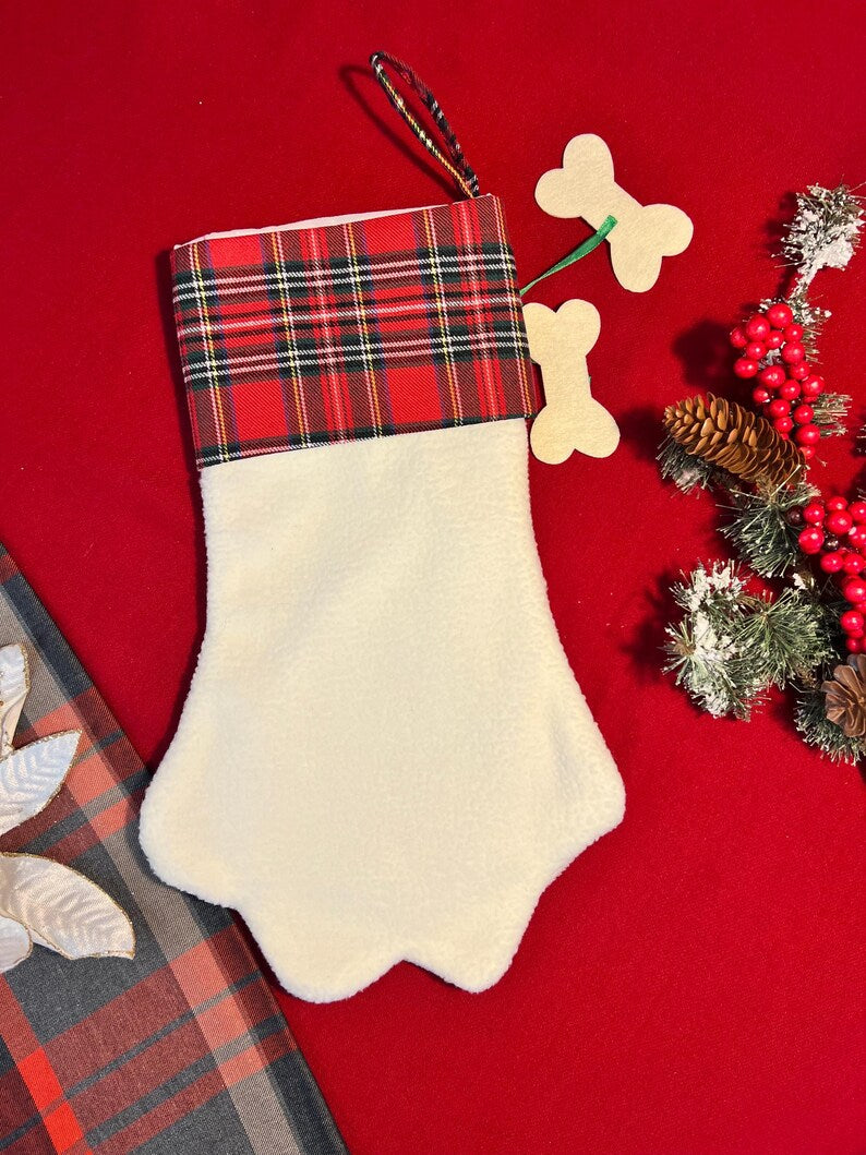 Monogrammed Christmas Stocking for Pets - Custom Gift with Initial, paw stocking, pet stocking, plaid pet stocking, Christmas gift, Dog gift