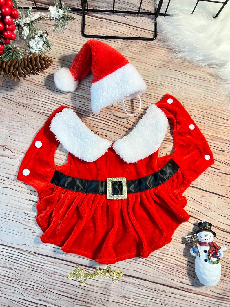 Festive Dog Dress with Santa Hat for Christmas, Dress for pets, Christmas dress for dog, Christmas dog outfit, cute dog costume, pet outfit