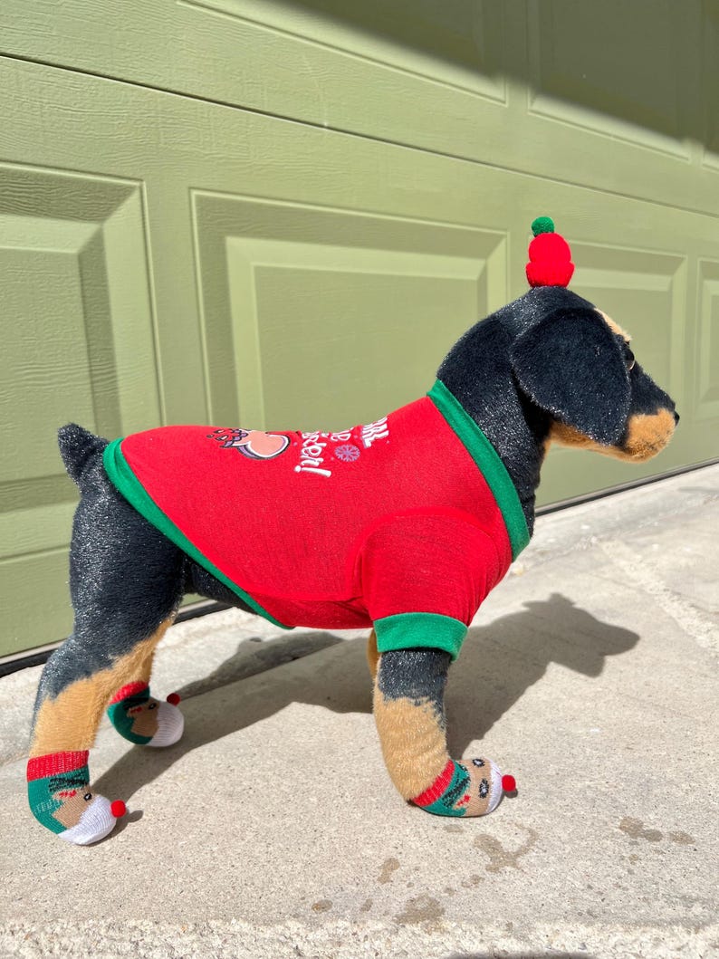 Jolly Holiday Pet Pajama Set with Matching Socks & Fun Hat Accessory, dog lover gift, Dog jumper, Small Dog Christmas pajamas , Holiday dog