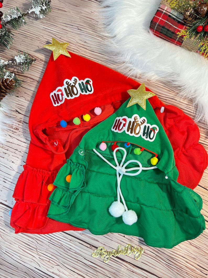Holiday Red Cape Tree: Perfect for Pets' Christmas Fun! Christmas tree Dog costume, festive holiday photo prop Santa tree costume, Dog gift