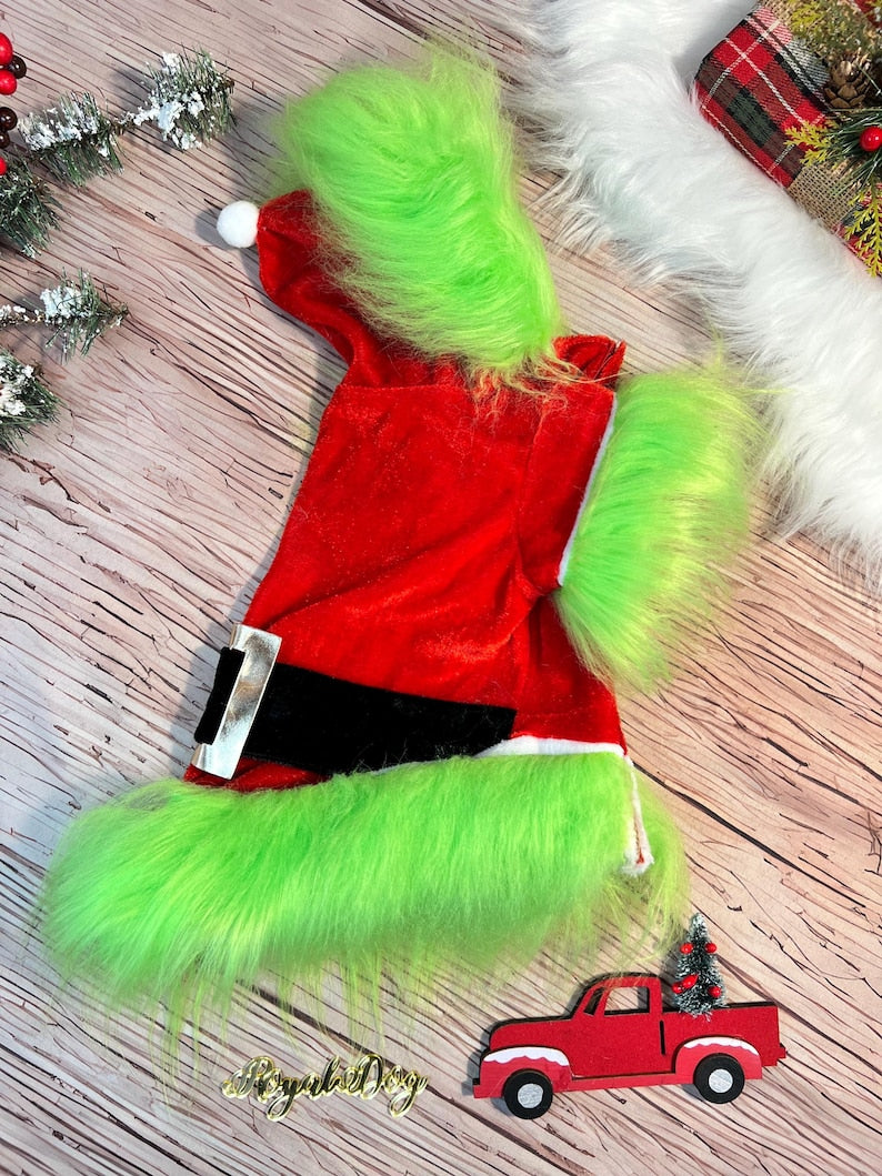 Whimsical Grinch Pet Cape for Holiday Cheer, Christmas tree Dog costume, festive holiday photo prop Santa tree costume, Dog Christmas gift