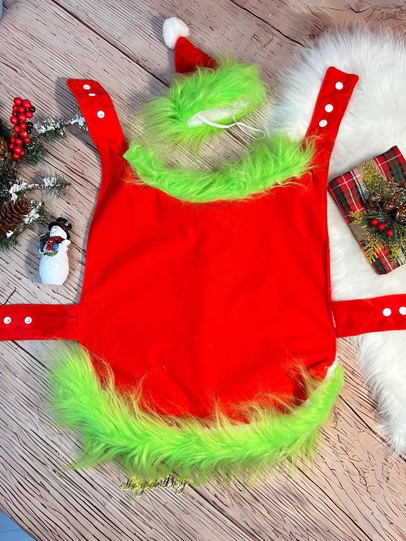 Christmas Grinch Costume for Pets - Cape & Hat for Large Dogs, large Christmas dog costume, Large dog grinch costume, Dog gift, Santa Cape