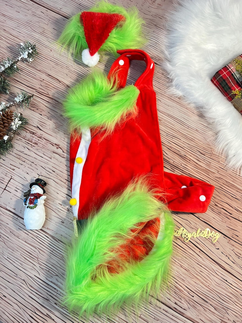 Christmas Grinch Costume for Pets - Cape & Hat for Large Dogs, large Christmas dog costume, Large dog grinch costume, Dog gift, Santa Cape