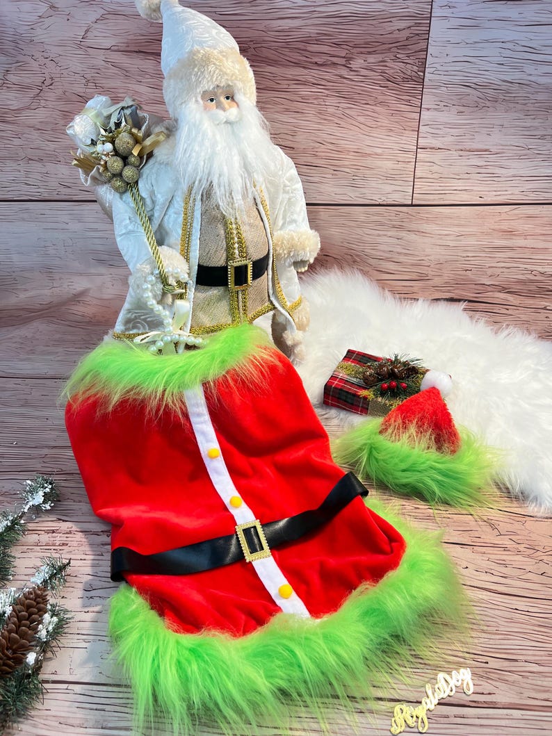 Christmas Grinch Costume for Pets - Cape & Hat for Large Dogs, large Christmas dog costume, Large dog grinch costume, Dog gift, Santa Cape