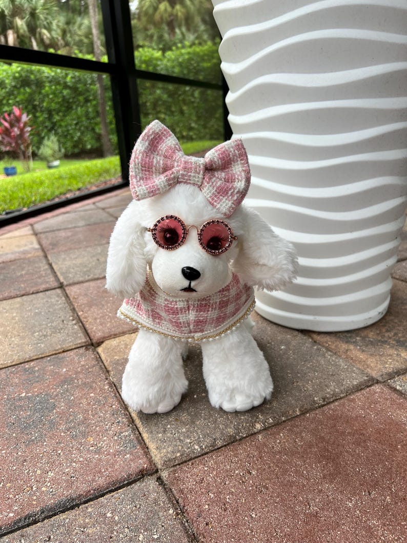 Chic Pink Dog harness with Glasses & Bow - Fashionable Pet Accessory, dog cape, small dog outfit, dog costume party, Dog fashion, dog harnes
