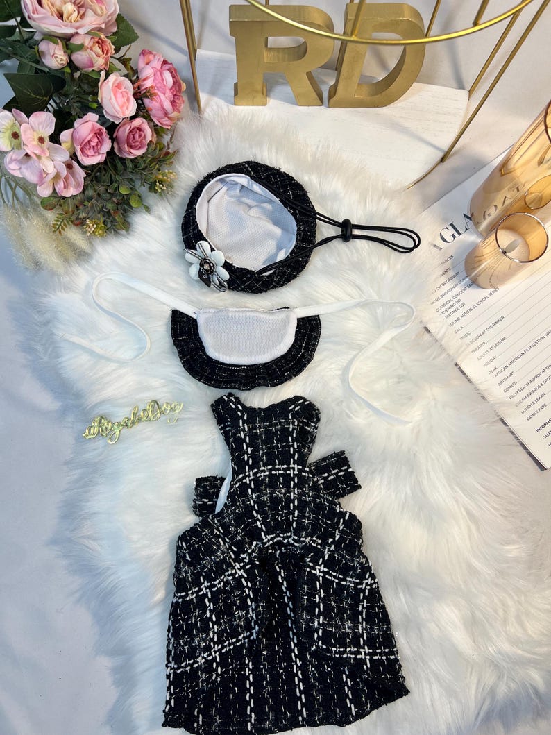 Chic Tweed Dress with Elegant Collar & Stylish Beret Set , dress for pets, small dog outfit, dog costume party, Dog fashion, Dog dress