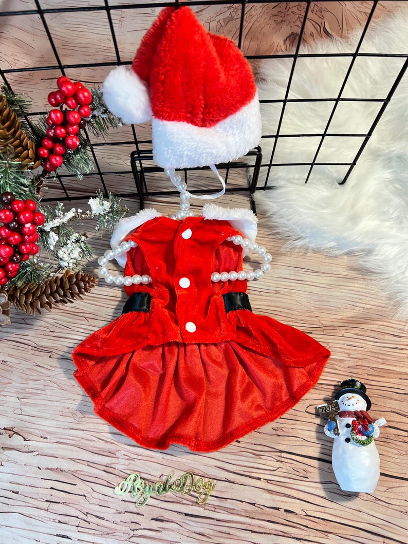 Adorable Santa Hat Dog Dress - Perfect for Holiday Photos! Dress for pets, Christmas dress for dog, Christmas dog outfit, cute dog costume