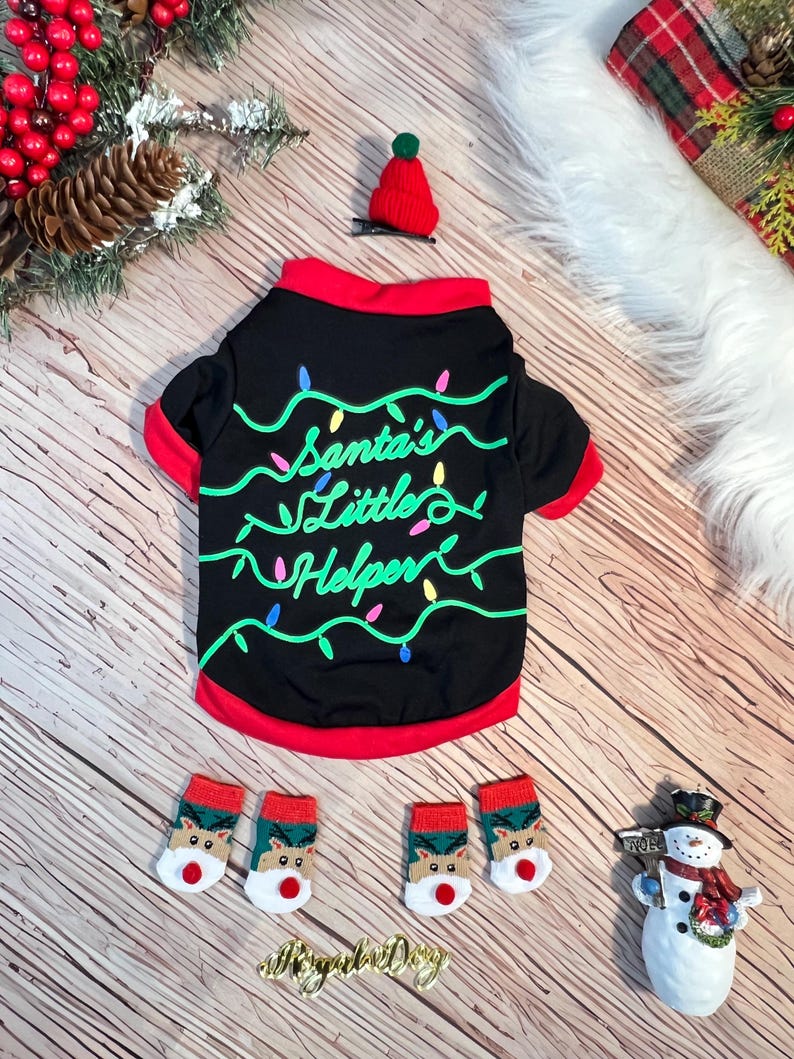 Adorable Christmas Pet Pajamas Set with Cute Socks & Hat Clip, dog lover gift, Dog jumper, Small Dog Christmas pajamas , Holiday dog pajamas