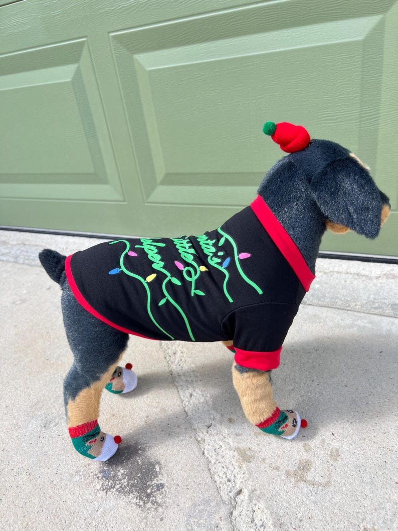 Holiday Pet Pajama Set: Cute Socks & Christmas Hat Clip for Furry Friends , dog lover gift, Dog jumper, Small Dog Christmas pajamas