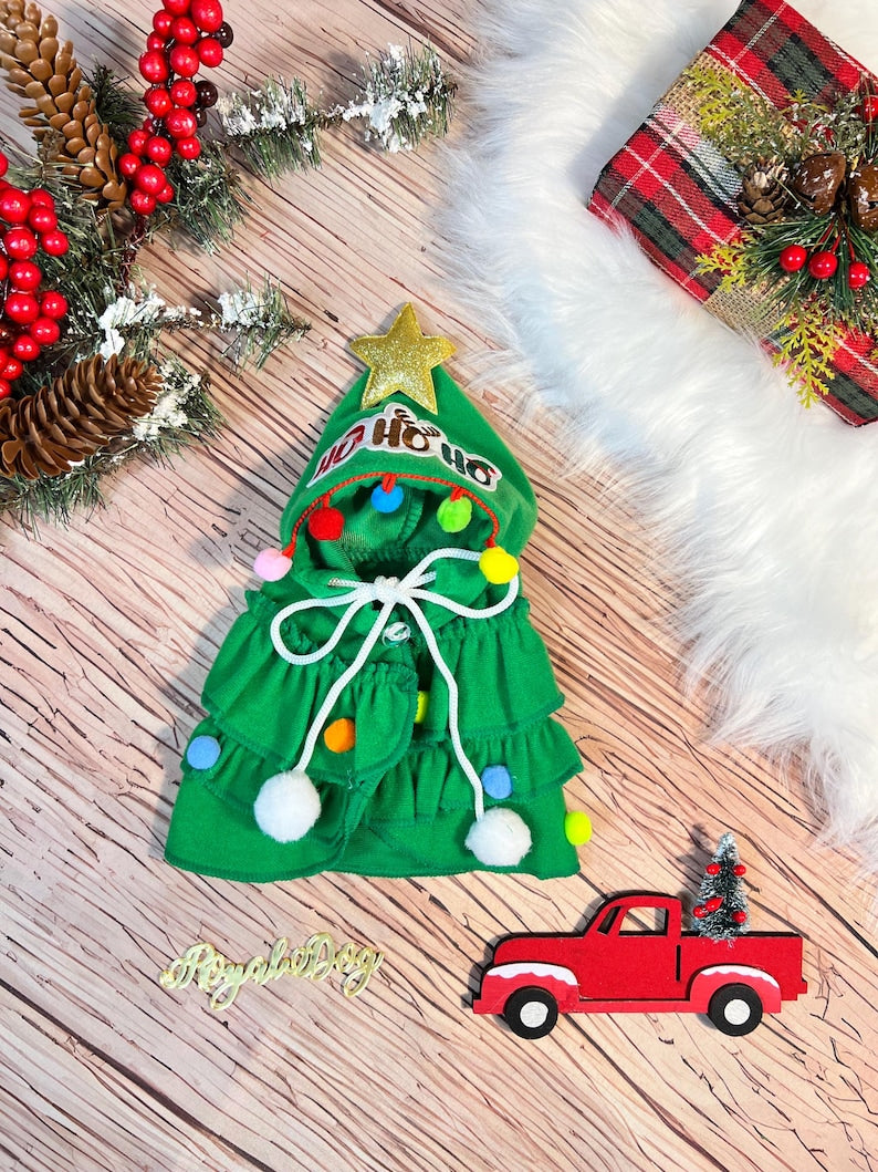 Cute Christmas Tree Cloak for Your Dog's Holiday Style , Christmas tree Dog costume, festive holiday photo prop Santa tree costume