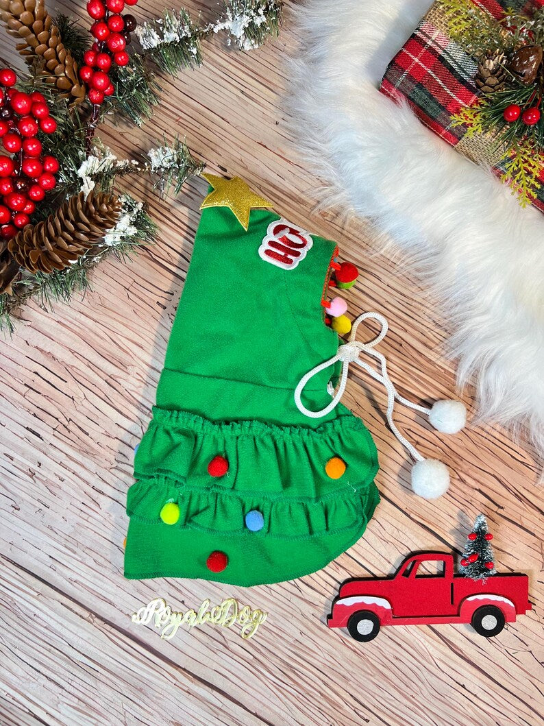 Cute Christmas Tree Cloak for Your Dog's Holiday Style , Christmas tree Dog costume, festive holiday photo prop Santa tree costume